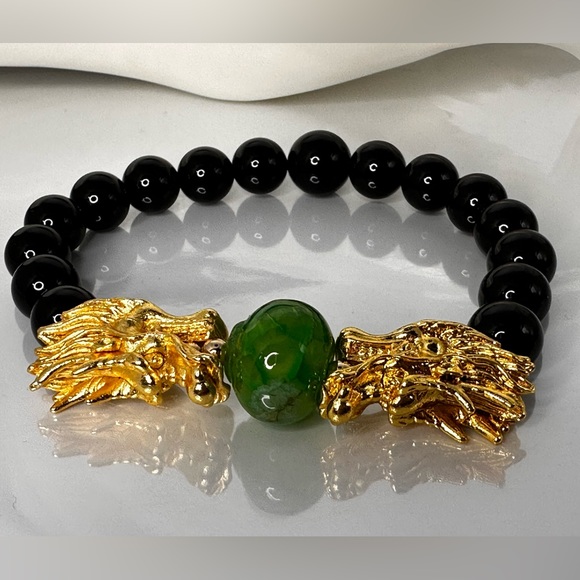 ONYX + AGATE NATURAL STONES BRACELET size 7.5” - Picture 3 of 9